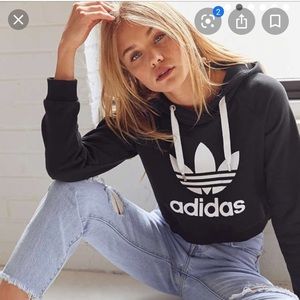 Adidas trefoil crop hoodie black